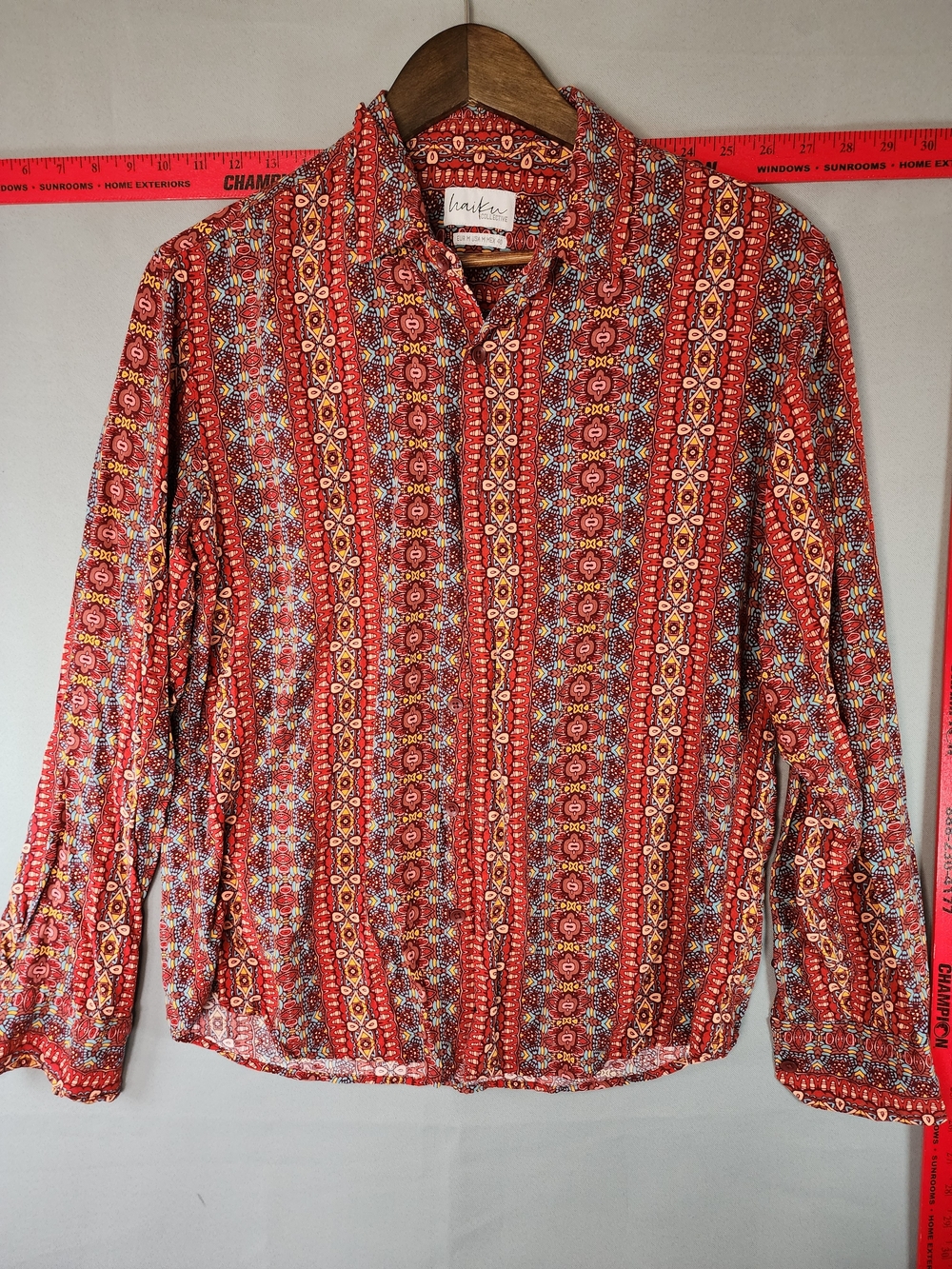 Haiku Red Multi-Pattern Casual Button-Down Shirt